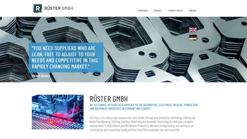 Website des Zulieferers Rüster GmbH